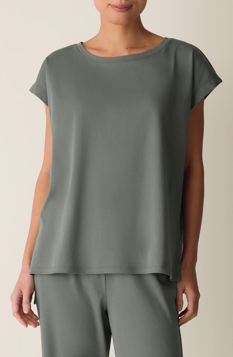 Eileen Fisher Jewel Neck Organic Cotton Pajama Top, Main, color, Agave