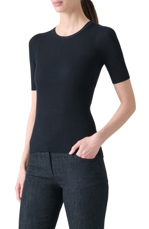 Akris Seamless Short Sleeve Silk & Cotton Rib Sweater In Blue