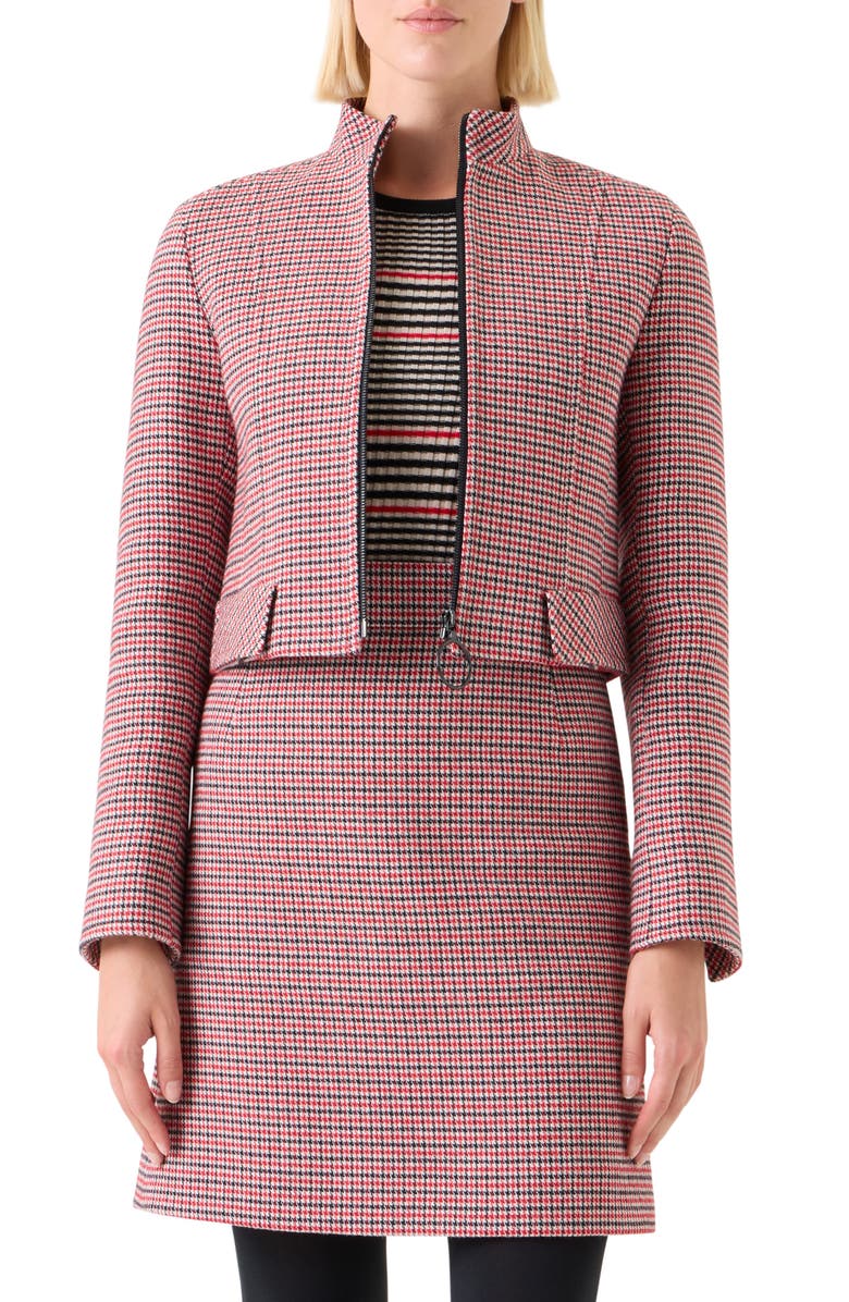 Akris punto Houndstooth Virgin Wool Crop Jacket, Main, color, Black-Vermillion-Cream