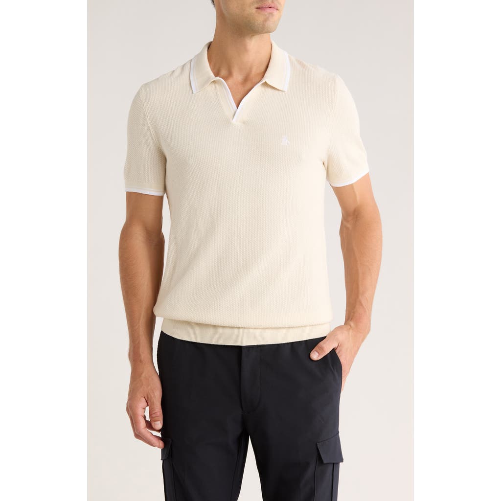 Original Penguin Textured Johnny Collar Cotton Polo In Neutral