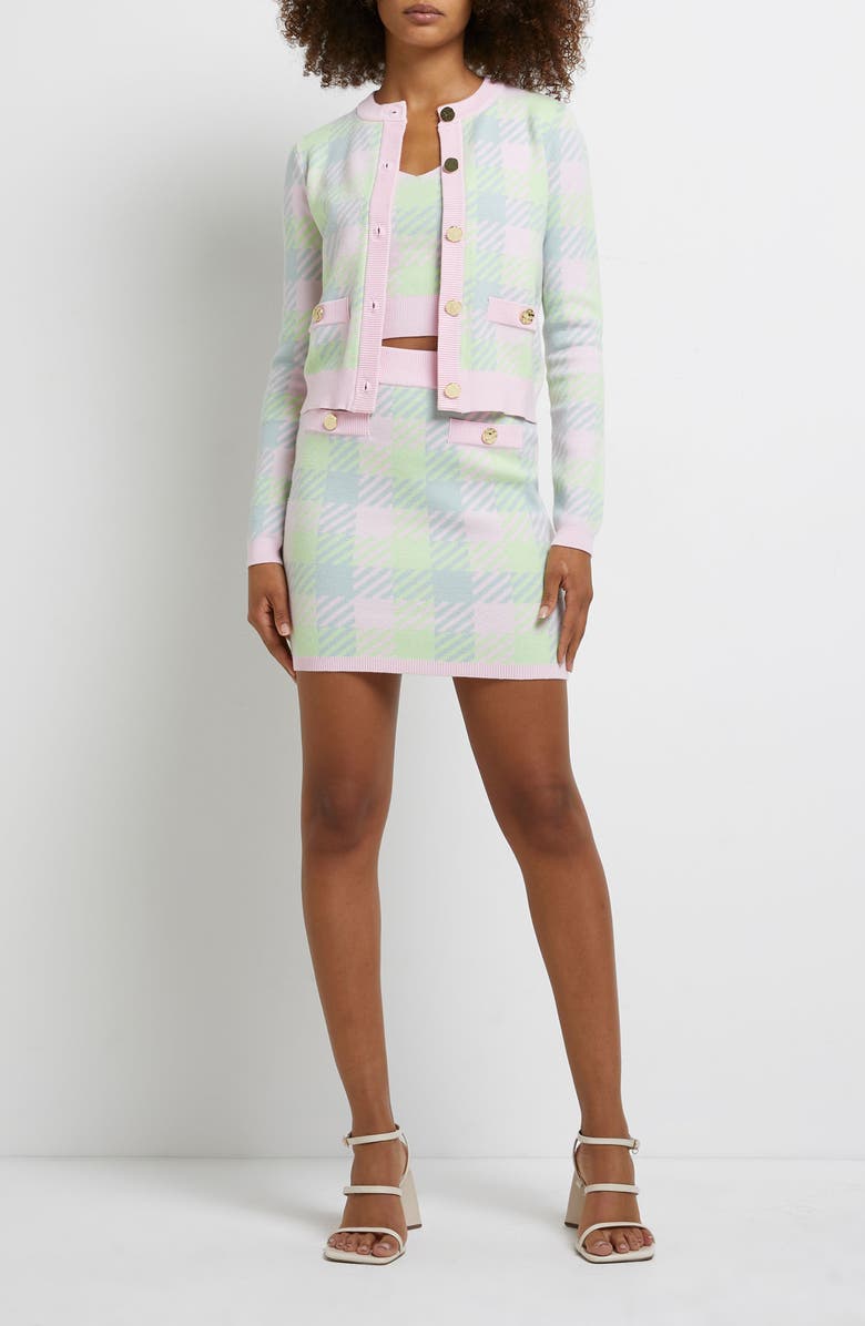 River Island Candy Check Cardigan, Alternate, color, 
