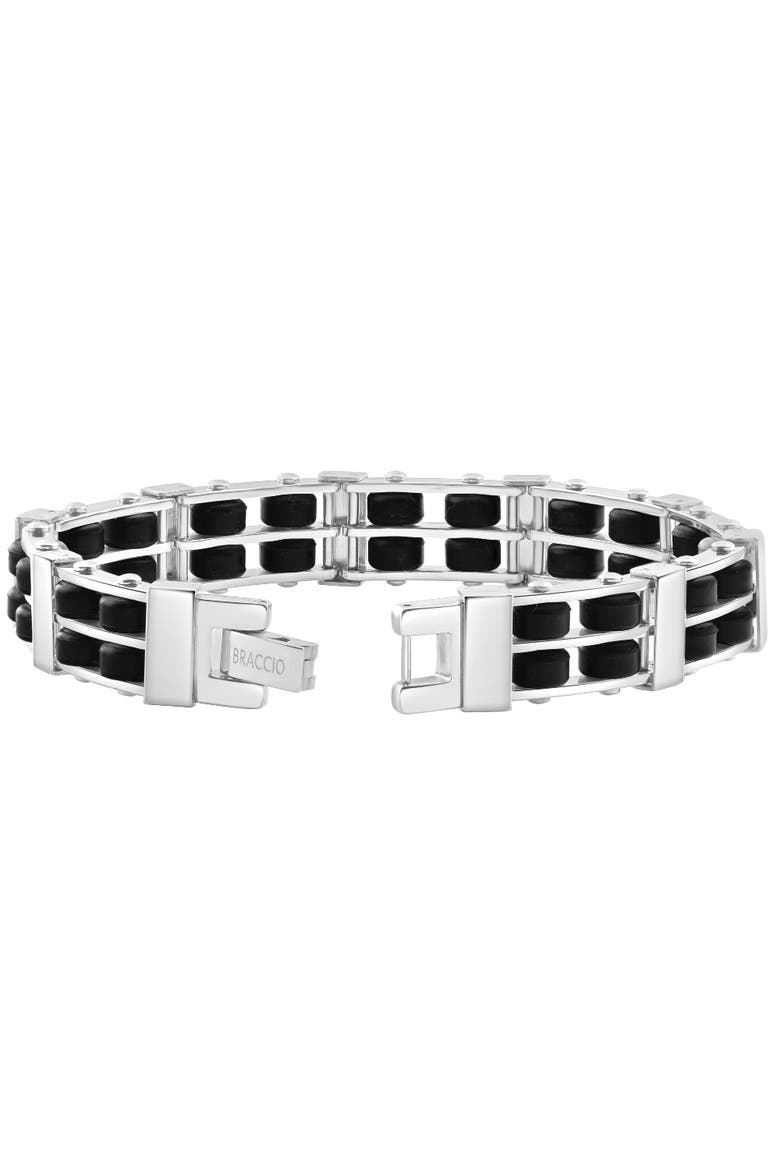 Men's Steel Brushed Black Two Tone 12.5mm Link Flexible 8" Bracelet, Alternate, color, Stainless Steel