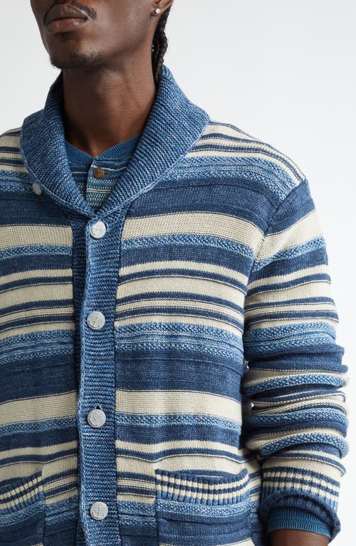 Double Rl Indigo Stripe Cotton & Linen Cardigan