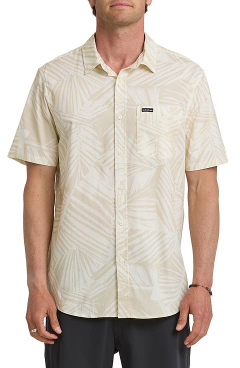 Aruba Palms Print Regular Fit Short Sleeve Cotton Button-Up Shirt