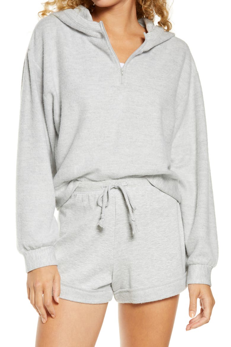 Half Zip Fleece Hoodie, Main, color, GREY PEARL HEATHER