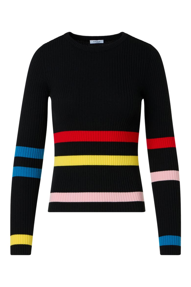 Stripe Virgin Wool Rib Sweater, Alternate, color, BLACK-MULTICOLOR
