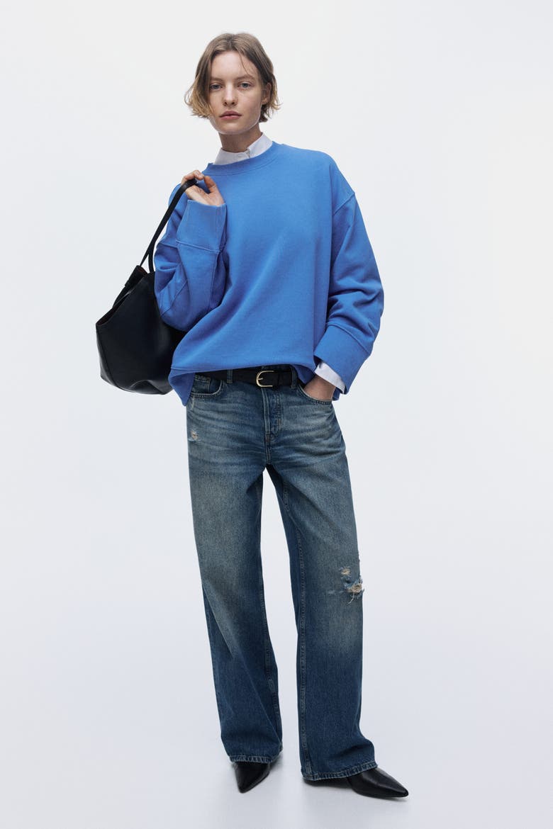 Oversized Cotton Sweatshirt, Alternate, color, Blue