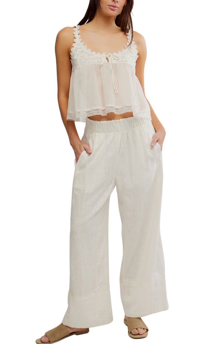 Free People Days End Pull-On Linen Blend Wide Leg Pants, Alternate, color, Clean Ivory