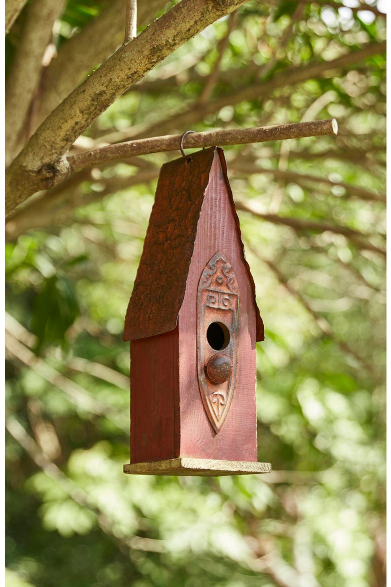 13.25"H Retro Wooden Distressed Garden Birdhouse, Alternate, color, Red