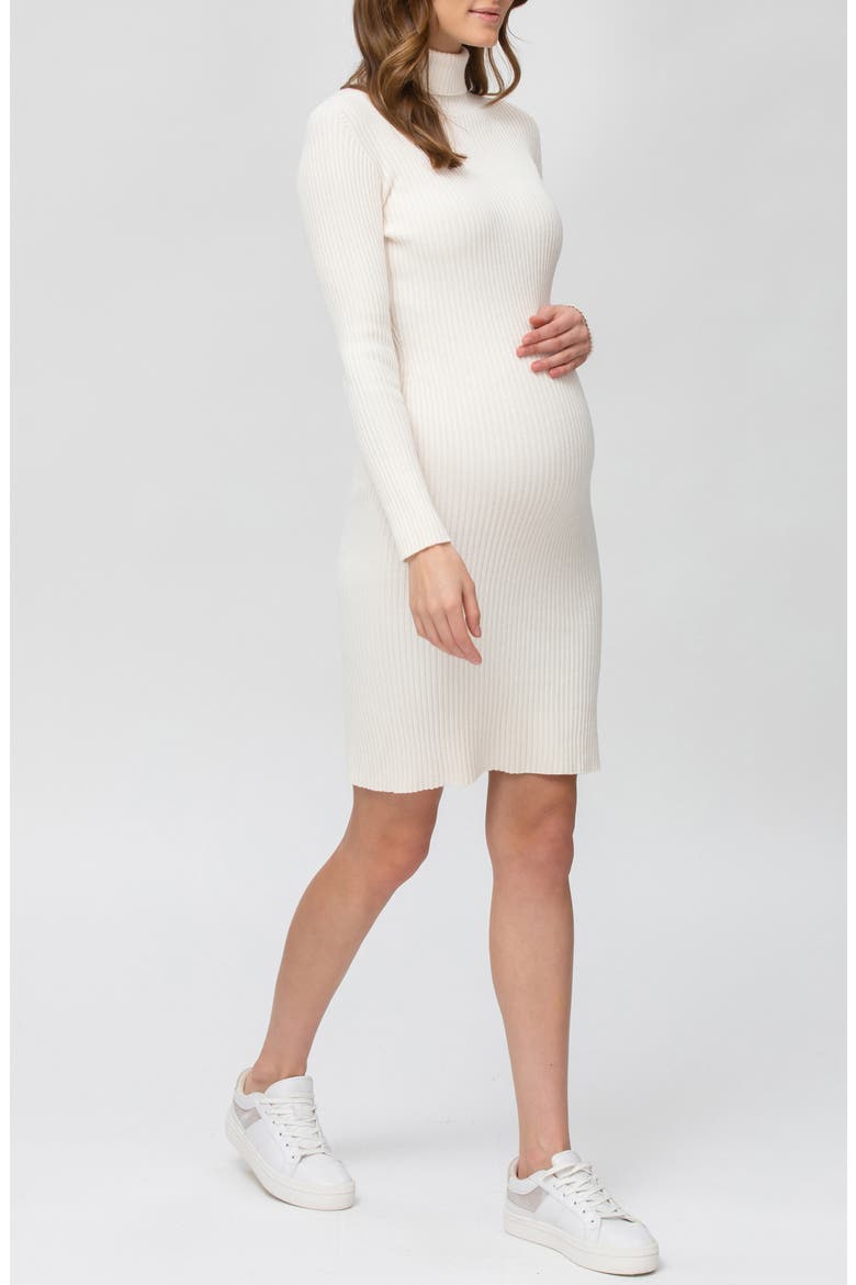 Turtleneck Long Sleeve Rib Maternity Sweater Dress, Alternate, color, NATURAL