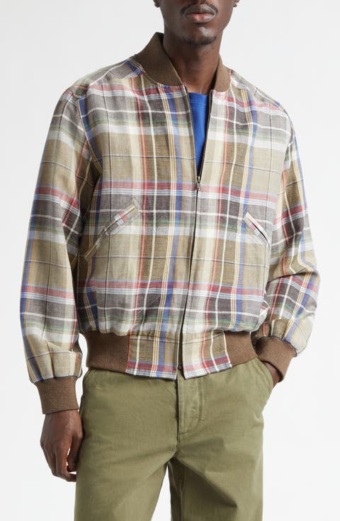 Plaid Wool & Linen Varsity Jacket