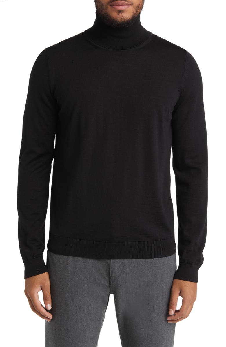 BOSS Musso Virgin Wool Turtleneck Sweater, Main, color, Blk
