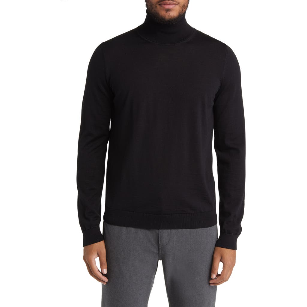 Hugo Boss Boss Musso Virgin Wool Turtleneck Sweater In Black