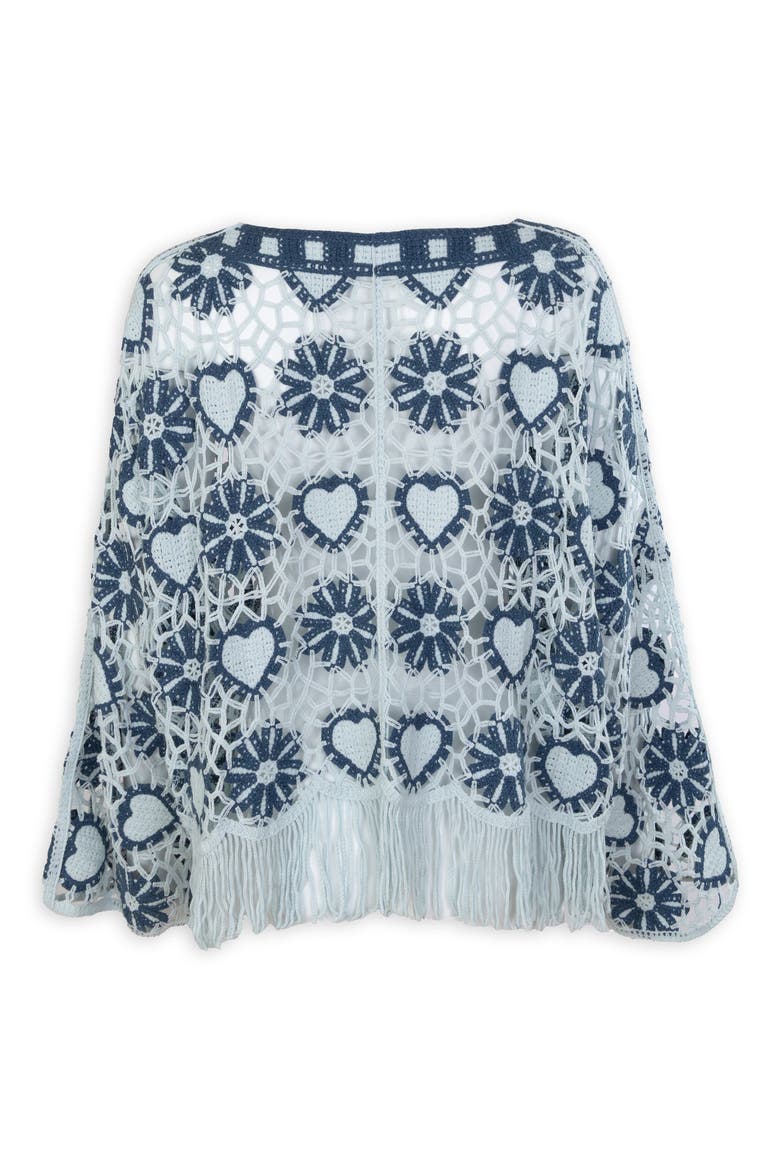 Heart Fringe Trim Crochet Poncho, Alternate, color, BLUE