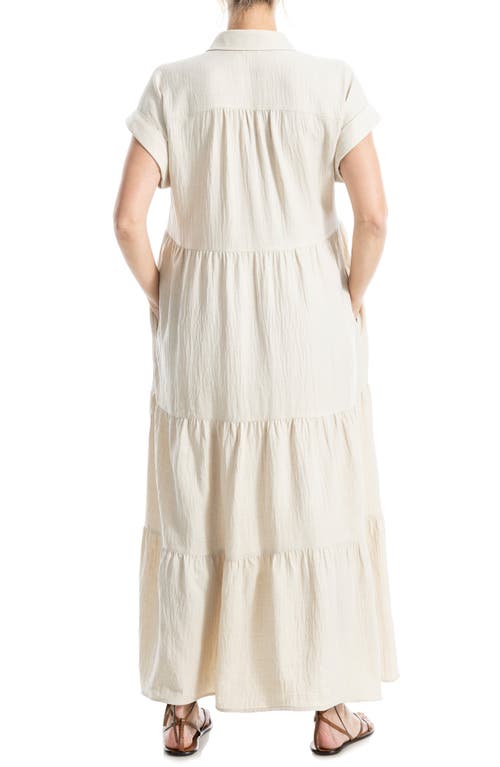 Max Studio Short Sleeve Tiered Maxi Shirtdress In Brown