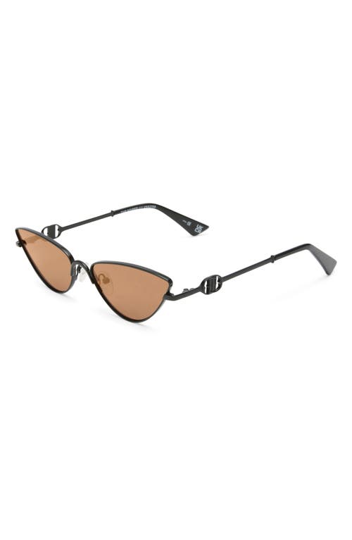 Le Specs The Soiree Slim Metal Cat-eye Sunglasses In Satin Black/flash