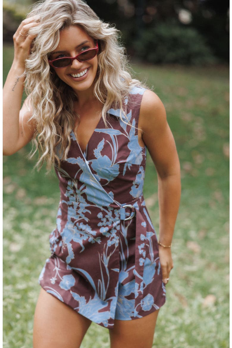 Mattie Cross Front Romper, Alternate, color, BURGUNDY FLORAL