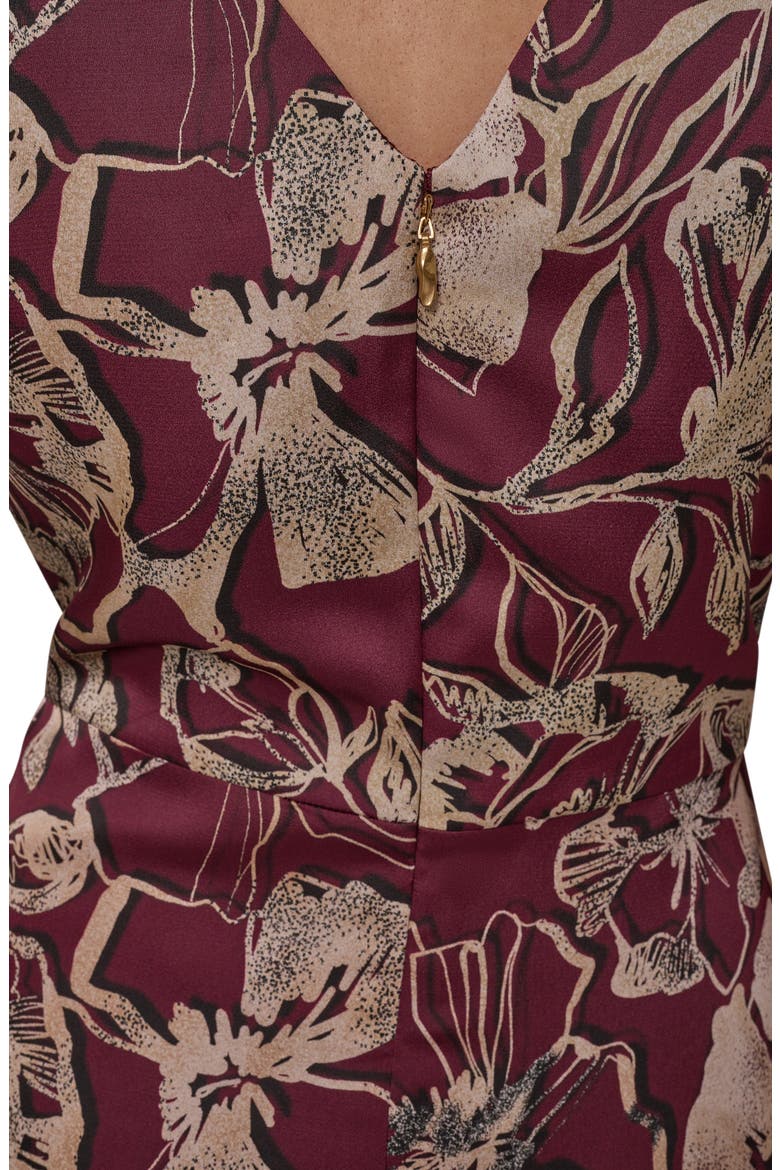 Floral Asymmetrical Sleeve Midi Dress, Alternate, color, BLACK/ CHERRY