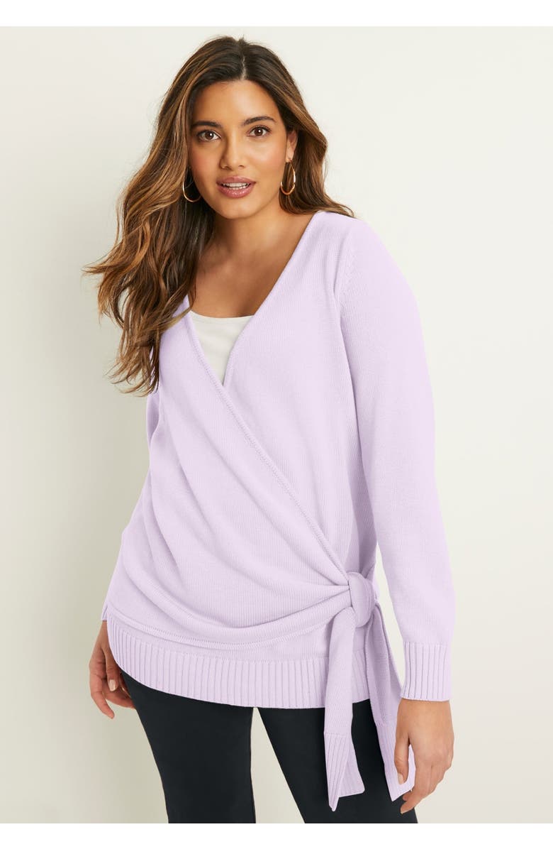 June + Vie Wrap-Front Cardigan, Alternate, color, Black