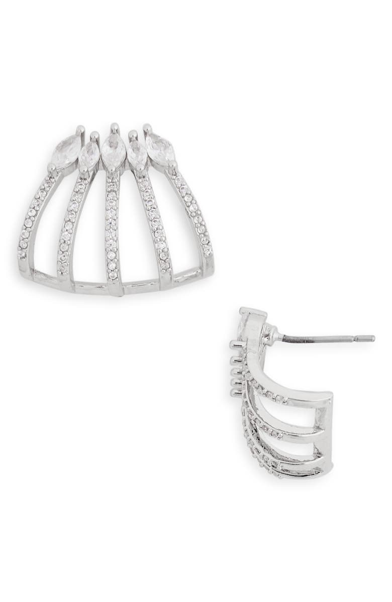 NORDSTROM RACK CZ Pavé Caged Huggie Earrings, Main, color, Clear- Silver