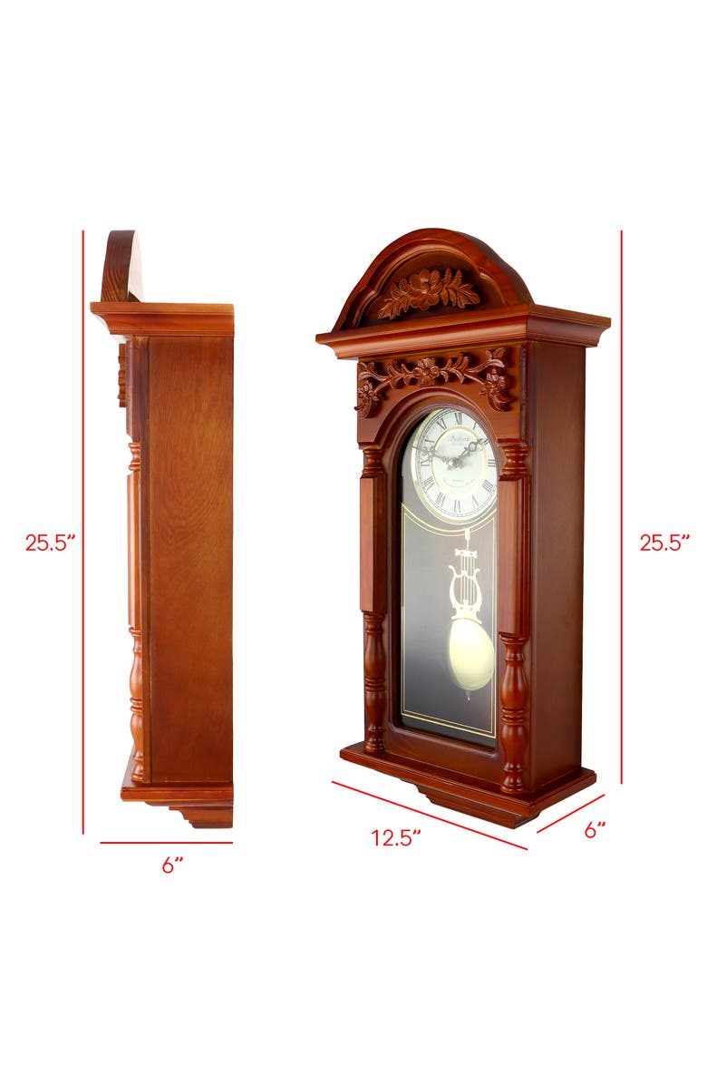 Bedford Clock Collection 27.5in Oak Finish Pendulum Wall Clock, Alternate, color, Warm Oak