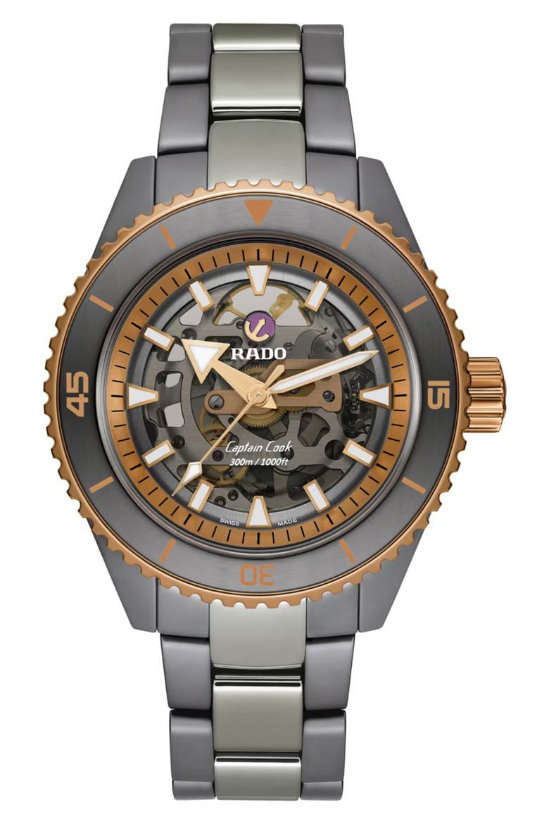 Captain Cook High Tech Ceramic Skeleton Bracelet Watch, 43mm, Main, color, GREY