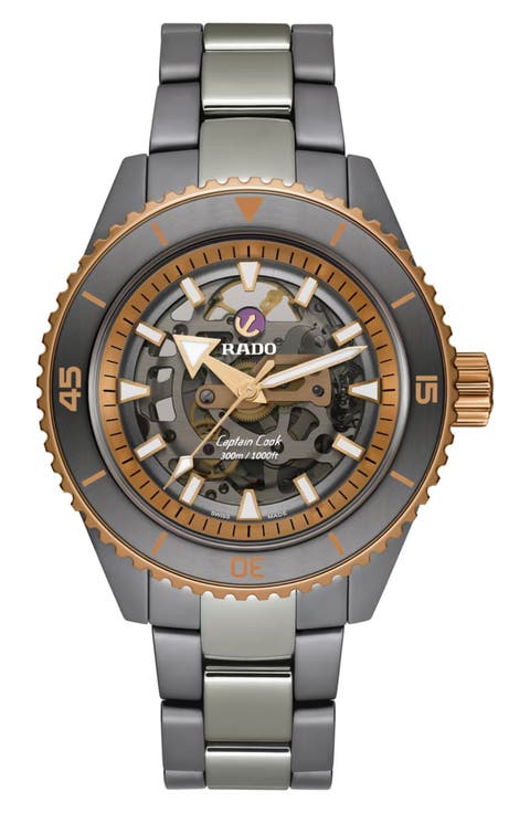 Captain Cook High Tech Ceramic Skeleton Bracelet Watch, 43mm