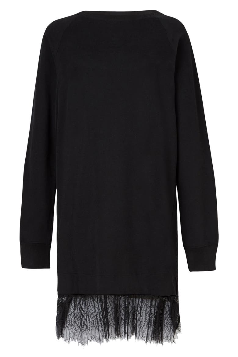 Lee Long Sleeve Lace Hem Sweatshirt Dress, Alternate, color, BLACK