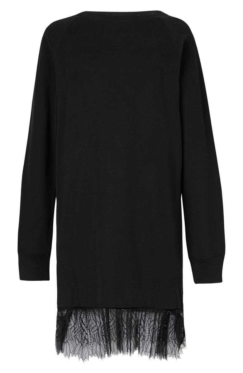 AllSaints Lee Long Sleeve Lace Hem Sweatshirt Dress, Alternate, color,