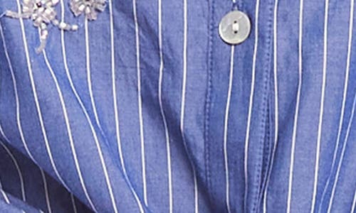 Karen Kane Tie Front Embellished Pinstripe Button-up Shirt In Stripe