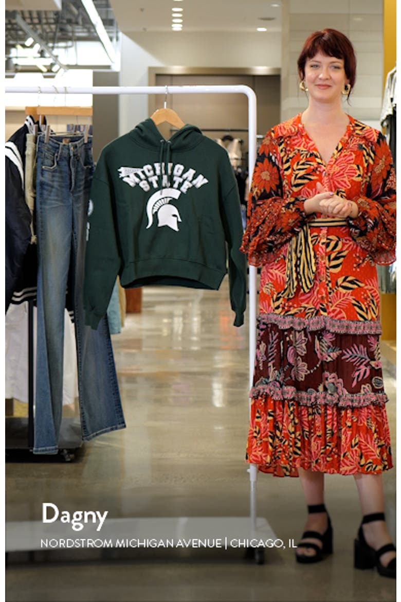 Women's WEAR by Erin Andrews Green Michigan State Spartans Mixed Media Cropped Pullover Hoodie video