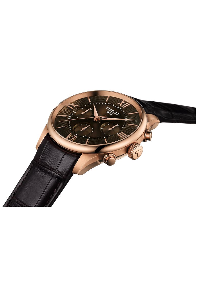Chemin Des Tourelles Automatic Chronograph Leather Strap Watch, 42mm, Alternate, color, BROWN