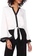 Vince Camuto Contrast Detail Tie Front Button-Up Satin Shirt