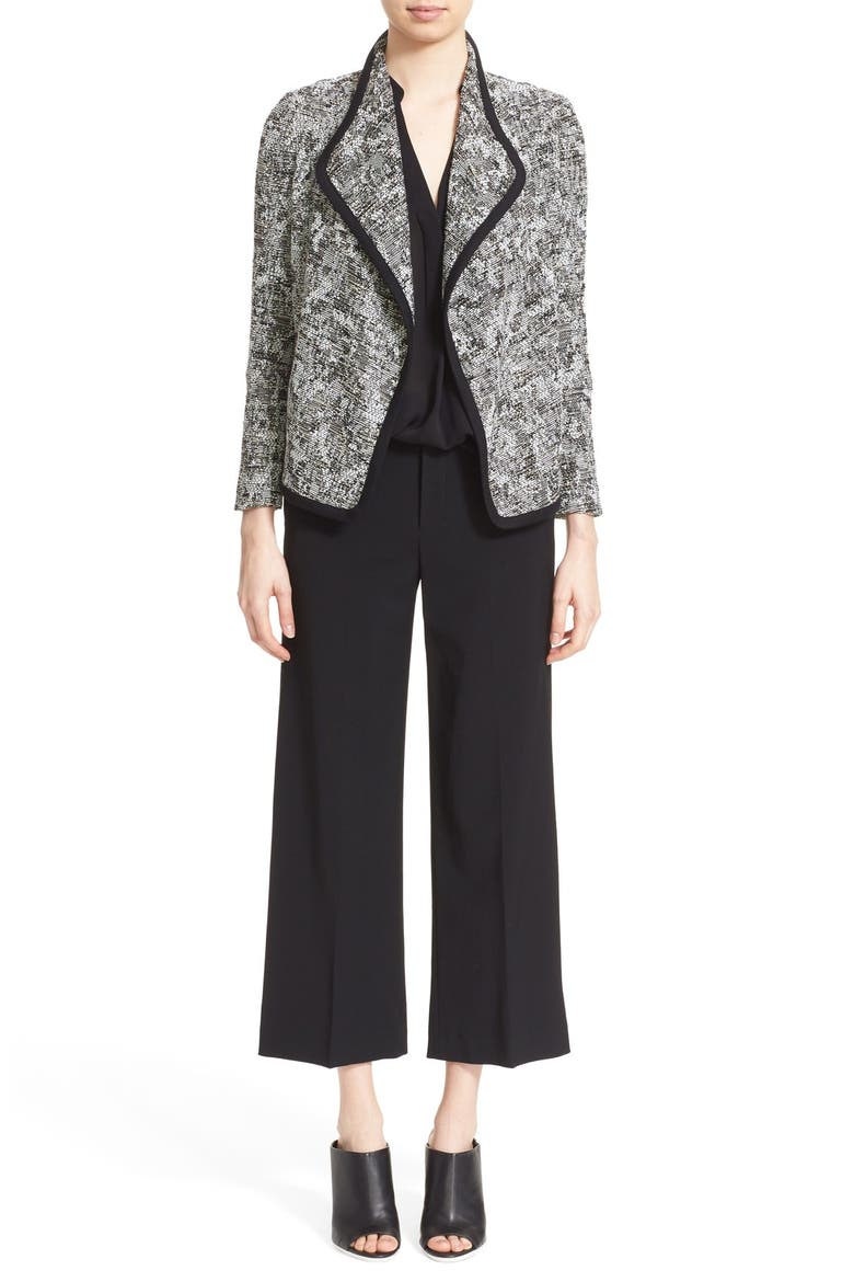 Drape Front Bouclé Jacket, Alternate, color, OFF WHITE/ BLACK