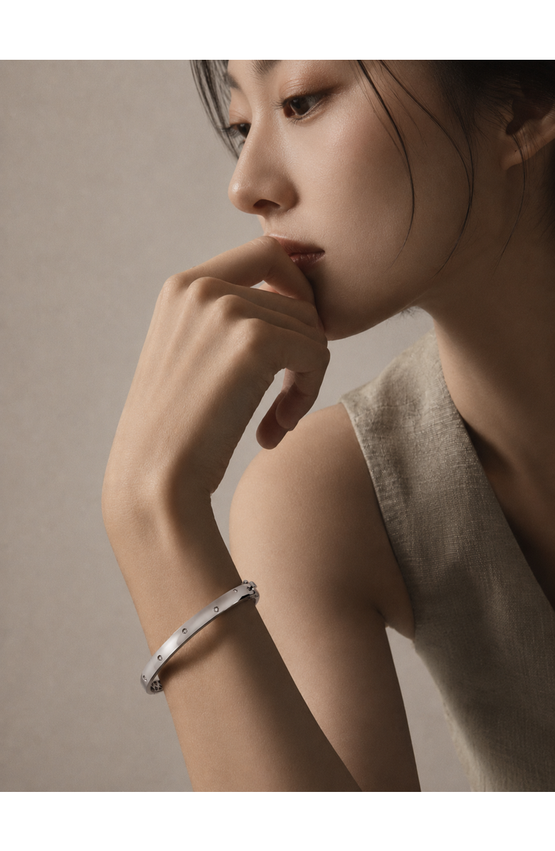 LuvMyJewelry Starlit Grace 0.07 Ct Diamond Bangle in 925 Sterling Silver, Alternate, color, Sterling Silver