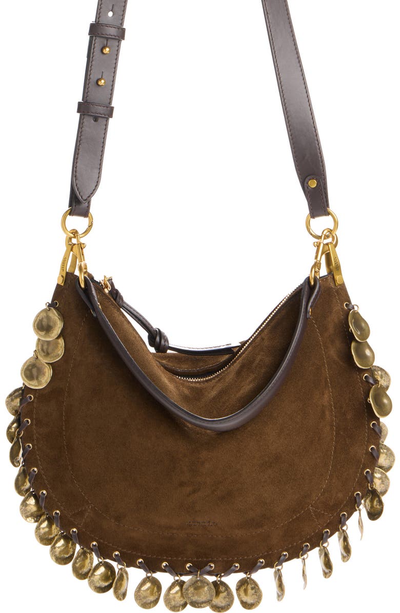 Isabel Marant Oskan Soft Medallion Suede Shoulder Bag, Main, color, Bronze