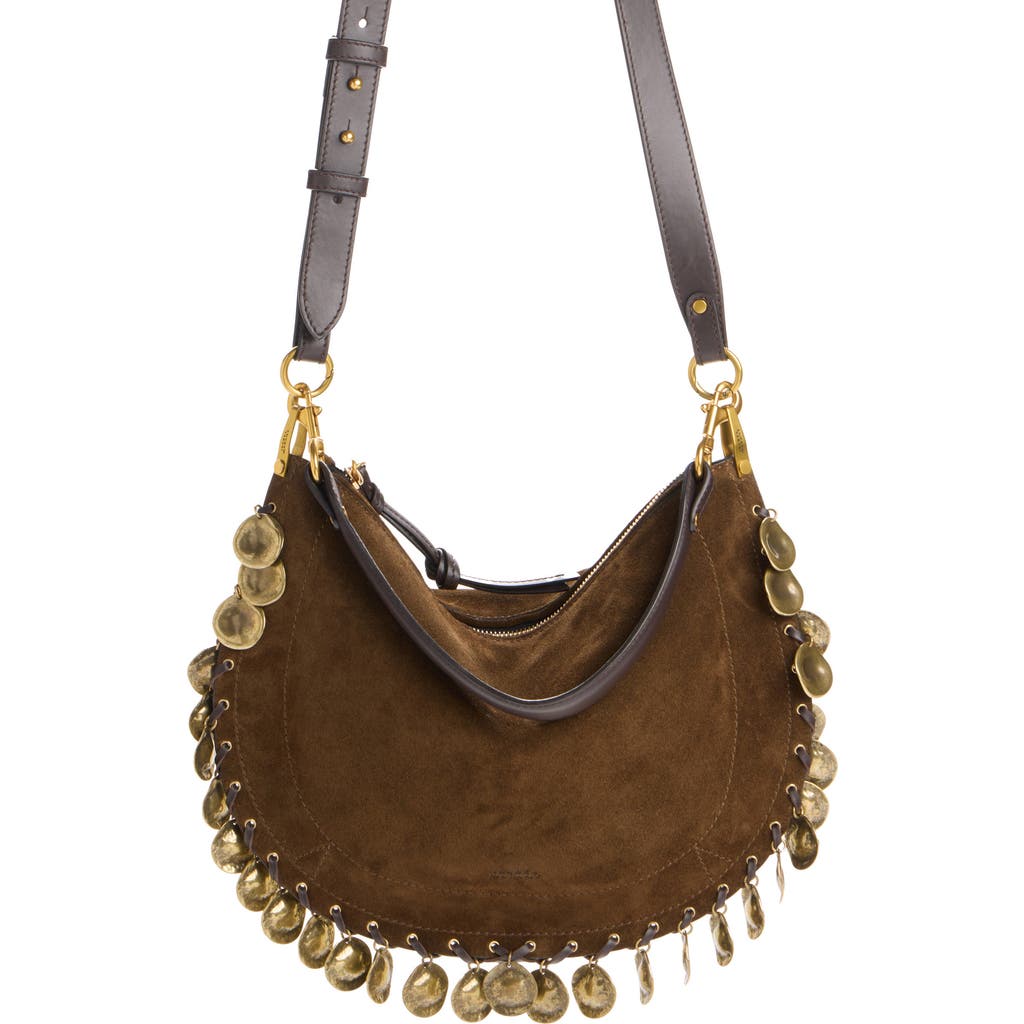 Isabel Marant Oskan Soft Medallion Suede Shoulder Bag In Brown