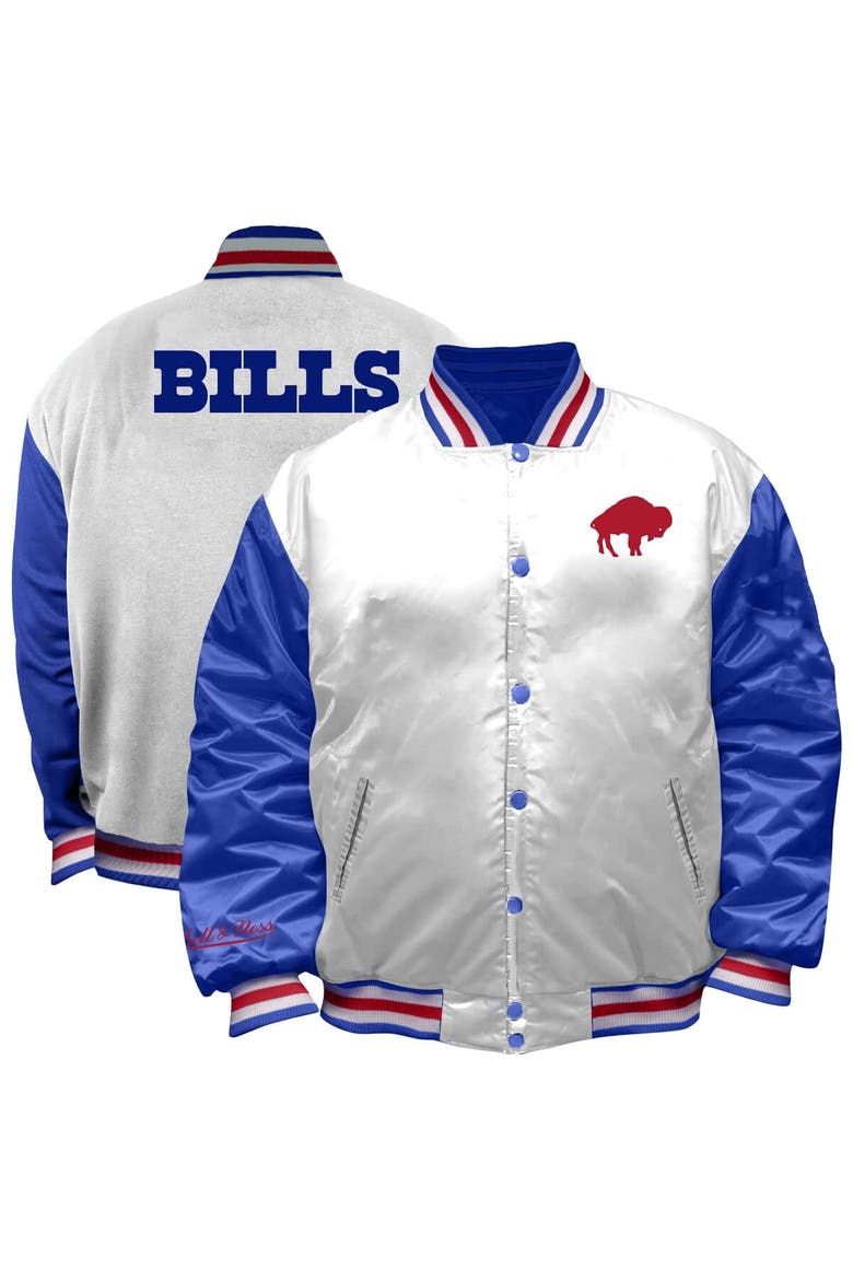 Women's Mitchell & Ness White Buffalo Bills Throwback Plus Size Full-Snap Satin Jacket, Main, color, White