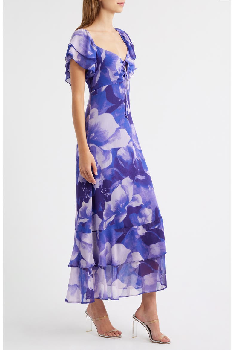 Floral Flutter Sleeve Maxi Sundress, Alternate, color, PURPLE