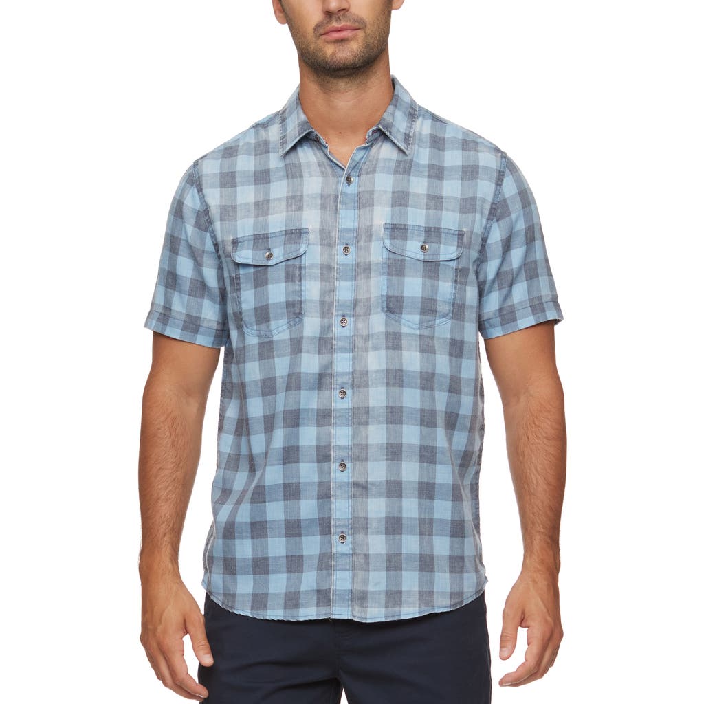 Shop Flag And Anthem Cabot Gingham Print Short Sleeve Shirt In Blue/black
