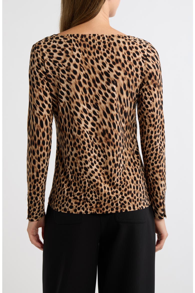Button Cuff Boat Neck Top, Alternate, color, VICUNA MULTI