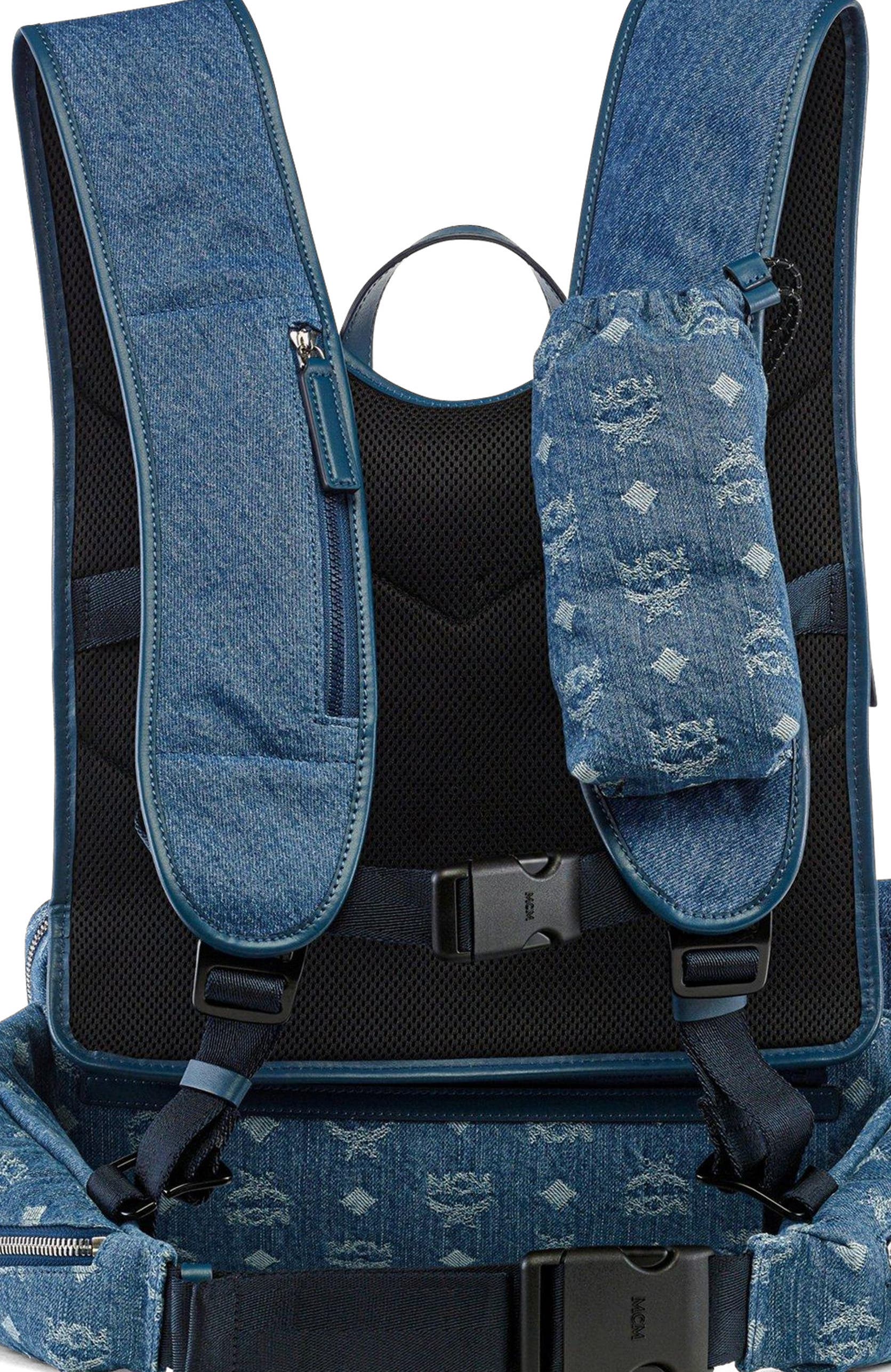 MCM Aren Multi-Backpack in Monogram Denim Jacquard, Alternate, color, Blue