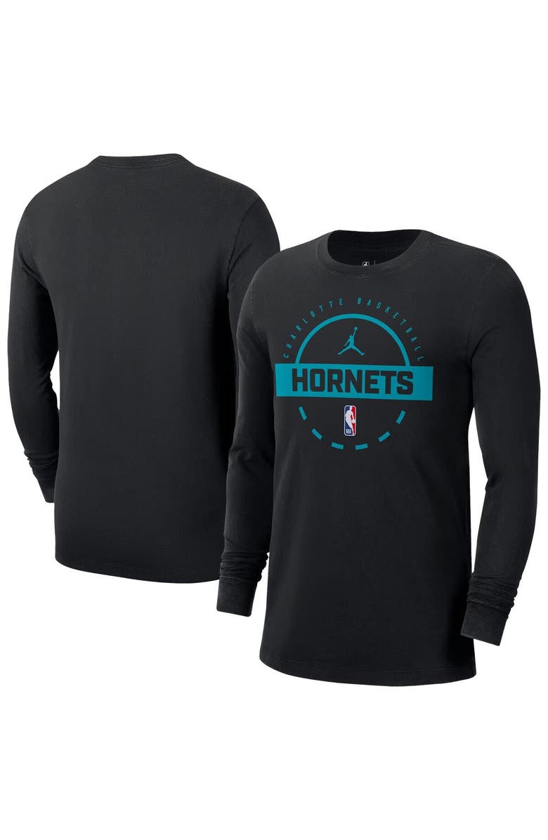 Jordan Brand Men's Jordan Brand  Black Charlotte Hornets Authentic Long Sleeve Practice T-Shirt, Main, color, Black