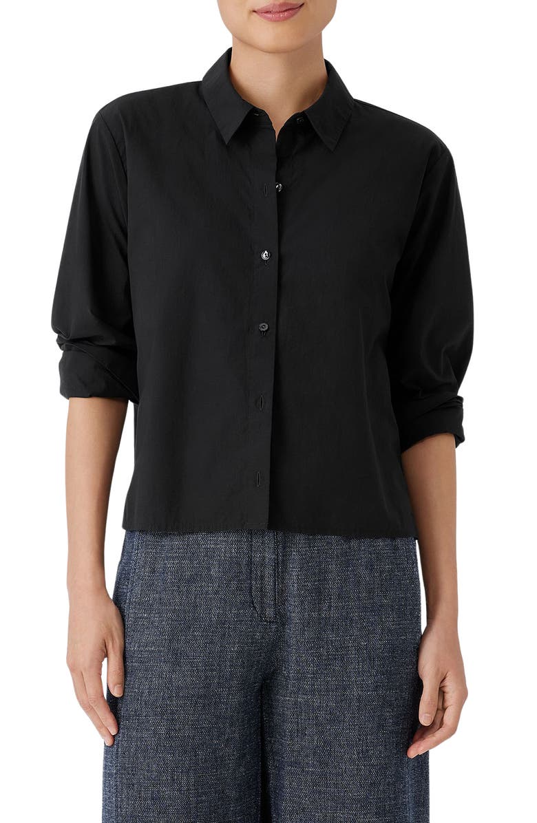 Eileen Fisher Classic Point Collar Organic Cotton Poplin Button-Up Shirt, Main, color,