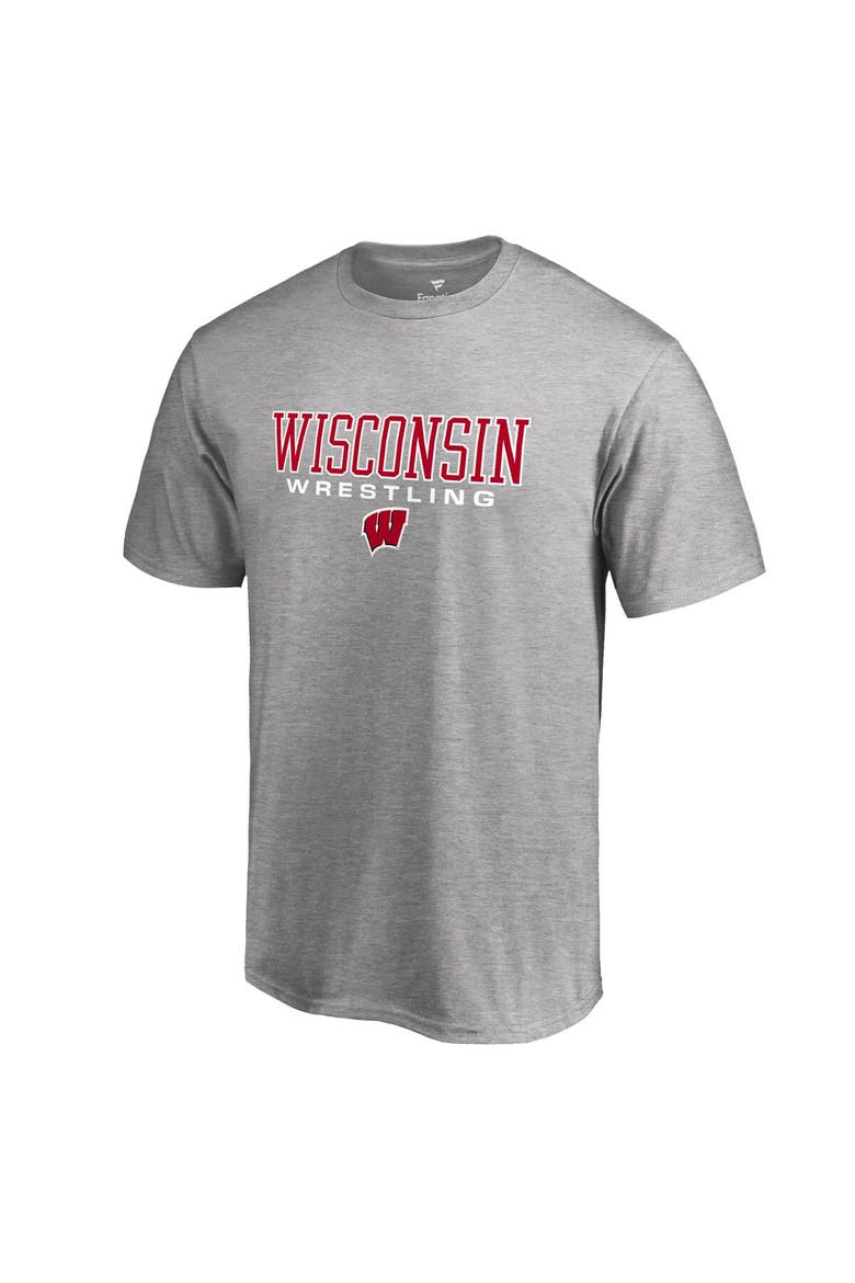 Men's Fanatics Branded Heathered Gray Wisconsin Badgers True Sport Wrestling T-Shirt, Main, color, Heather Gray