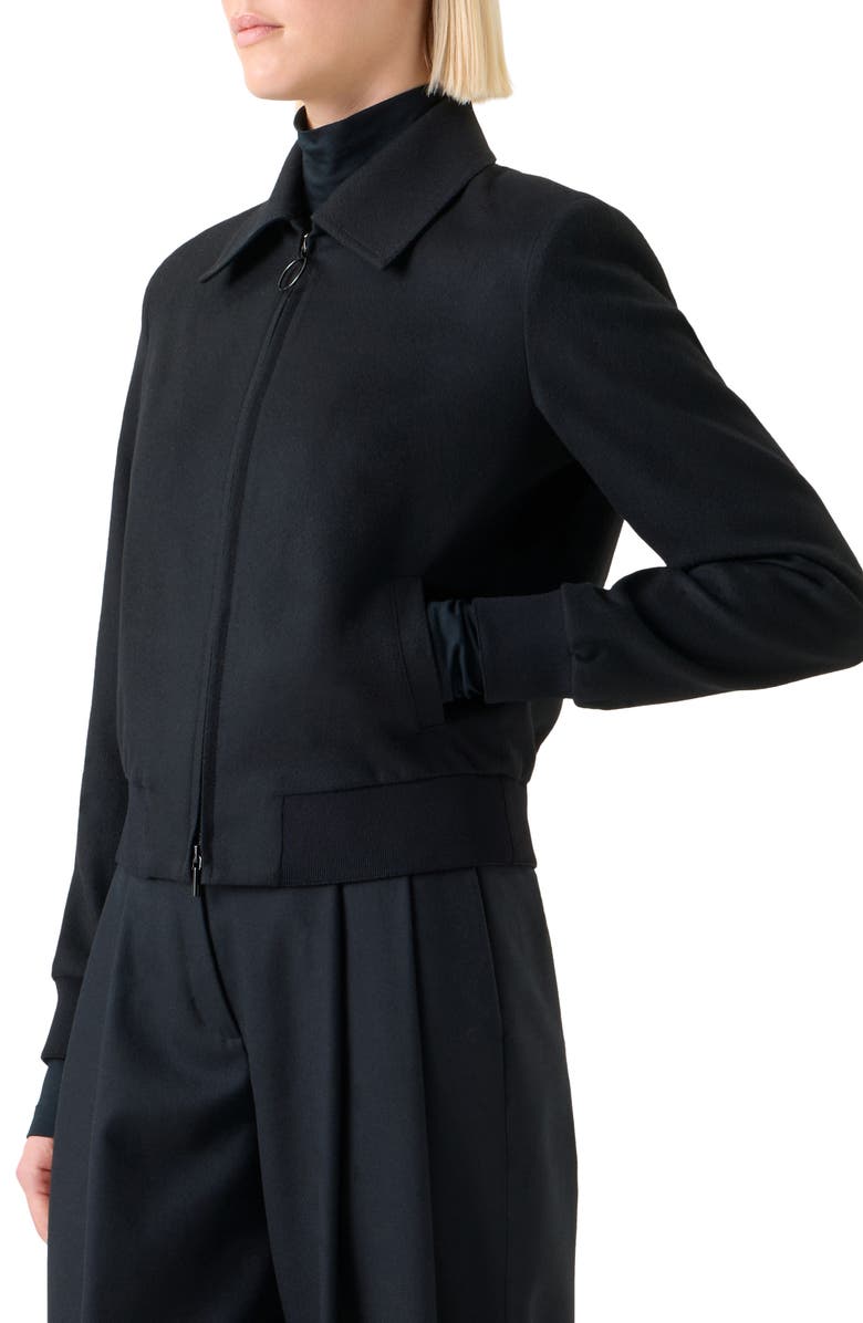 Akris punto Wool Blend Crop Bomber Jacket, Alternate, color, Black