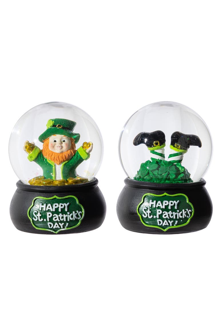 Set of 2 65mm St. Patrick's Resin Leprechaun Waterglobes, Main, color, Green