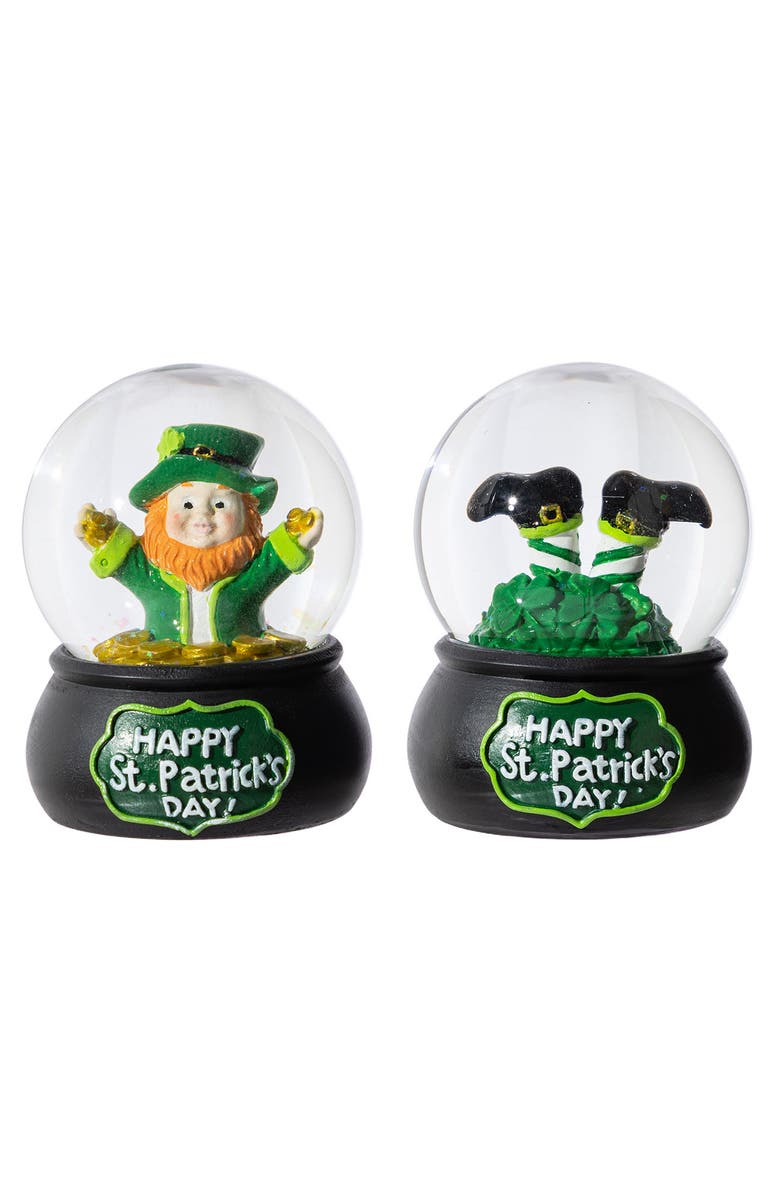 Glitzhome Set of 2 65mm St. Patrick's Resin Leprechaun Waterglobes, Main, color, Green