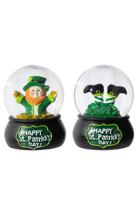 Set of 2 65mm St. Patrick's Resin Leprechaun Waterglobes