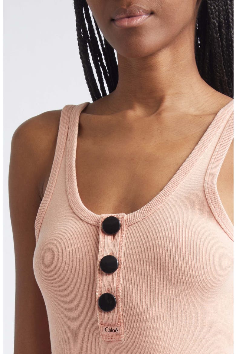 Cutout Flatlock Rib Cotton Jersey Henley Tank, Alternate, color, CORAL SAND
